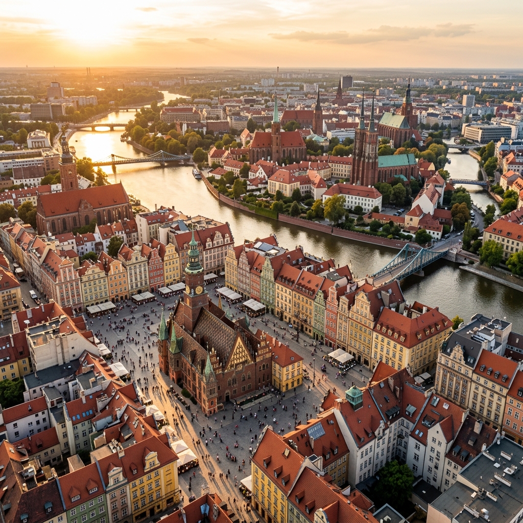 Wrocław old town at golden hour